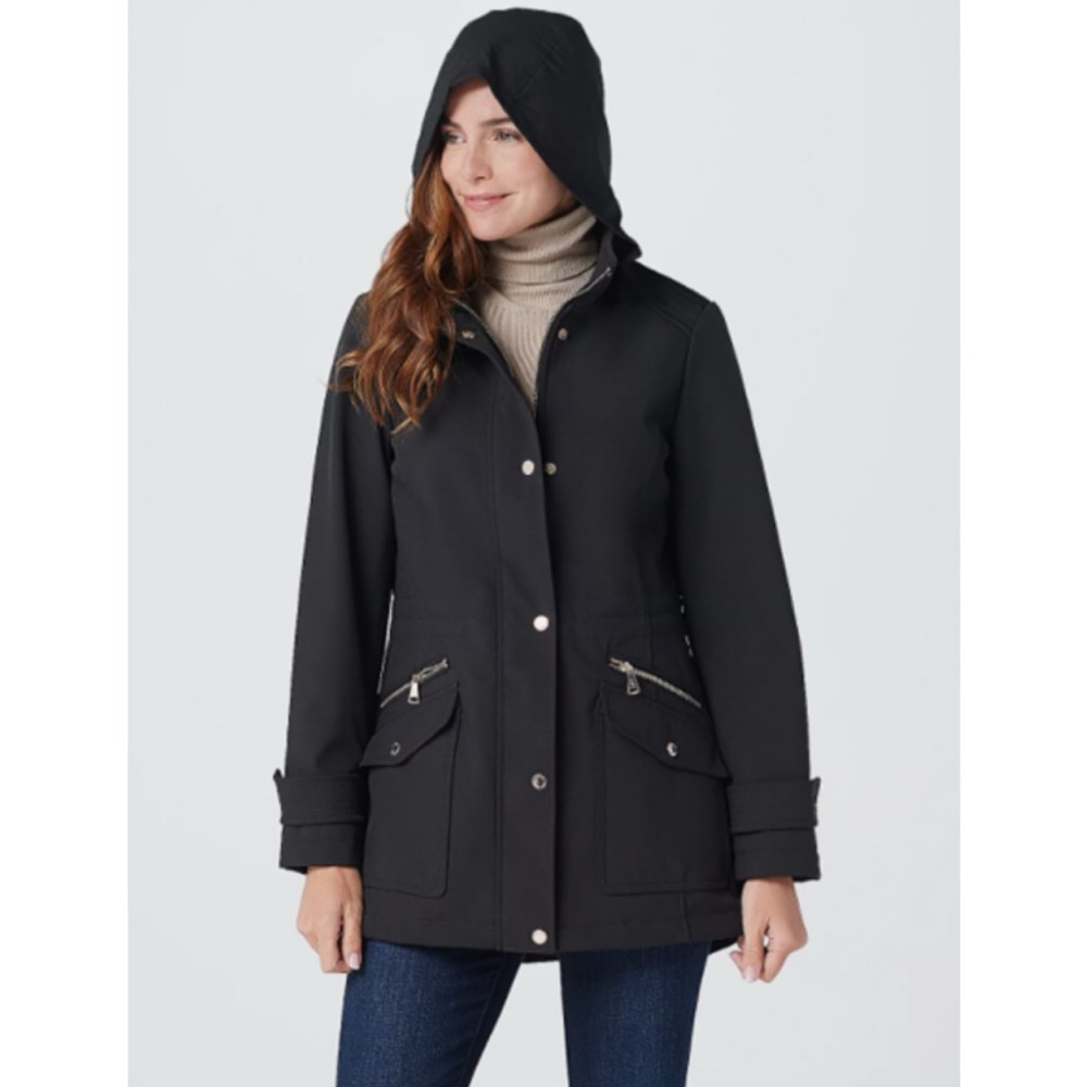 New Dennis Basso Water Resistant Bonded Jacket with Hidden Hood